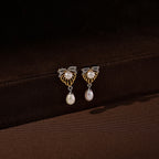 Palm Leaf Pearl Pendant Set with Drop Earrings