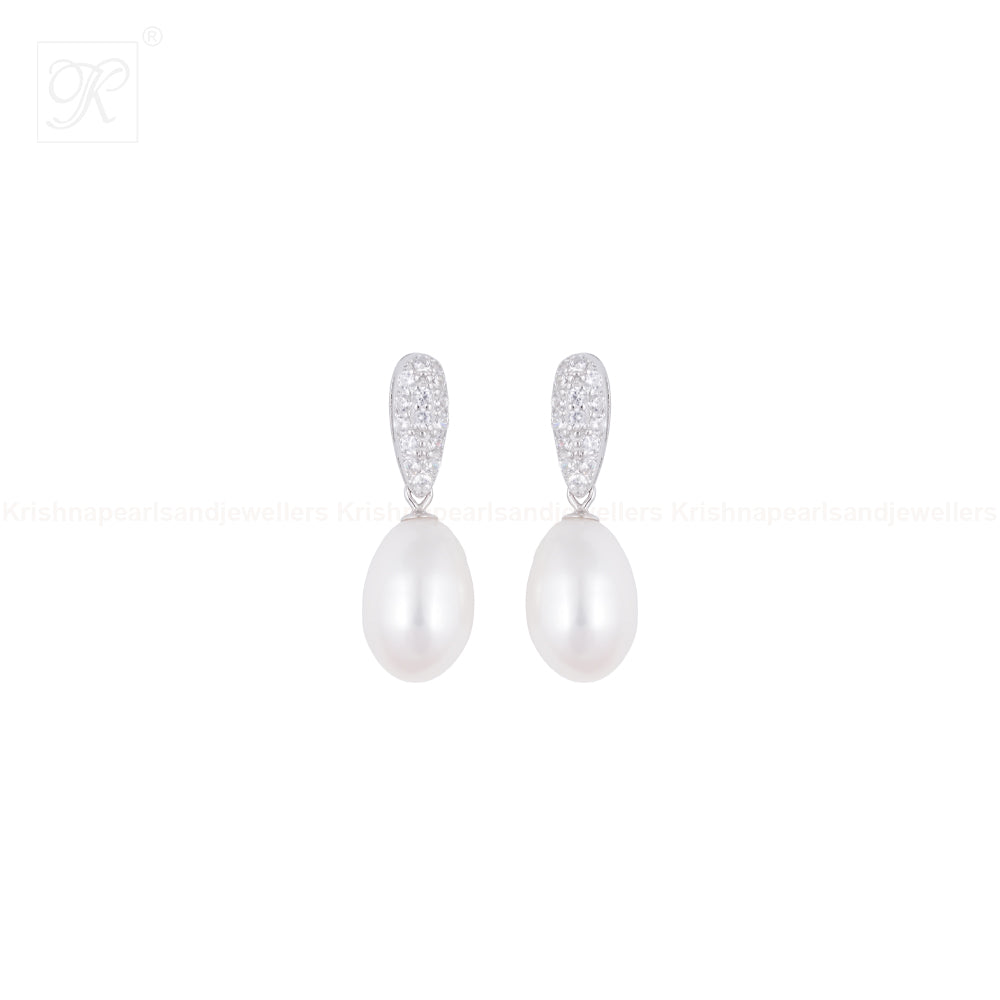 Ivory Drop Pearl Set – CZ Teardrop Elegance | Krishna Pearls and Jewellers