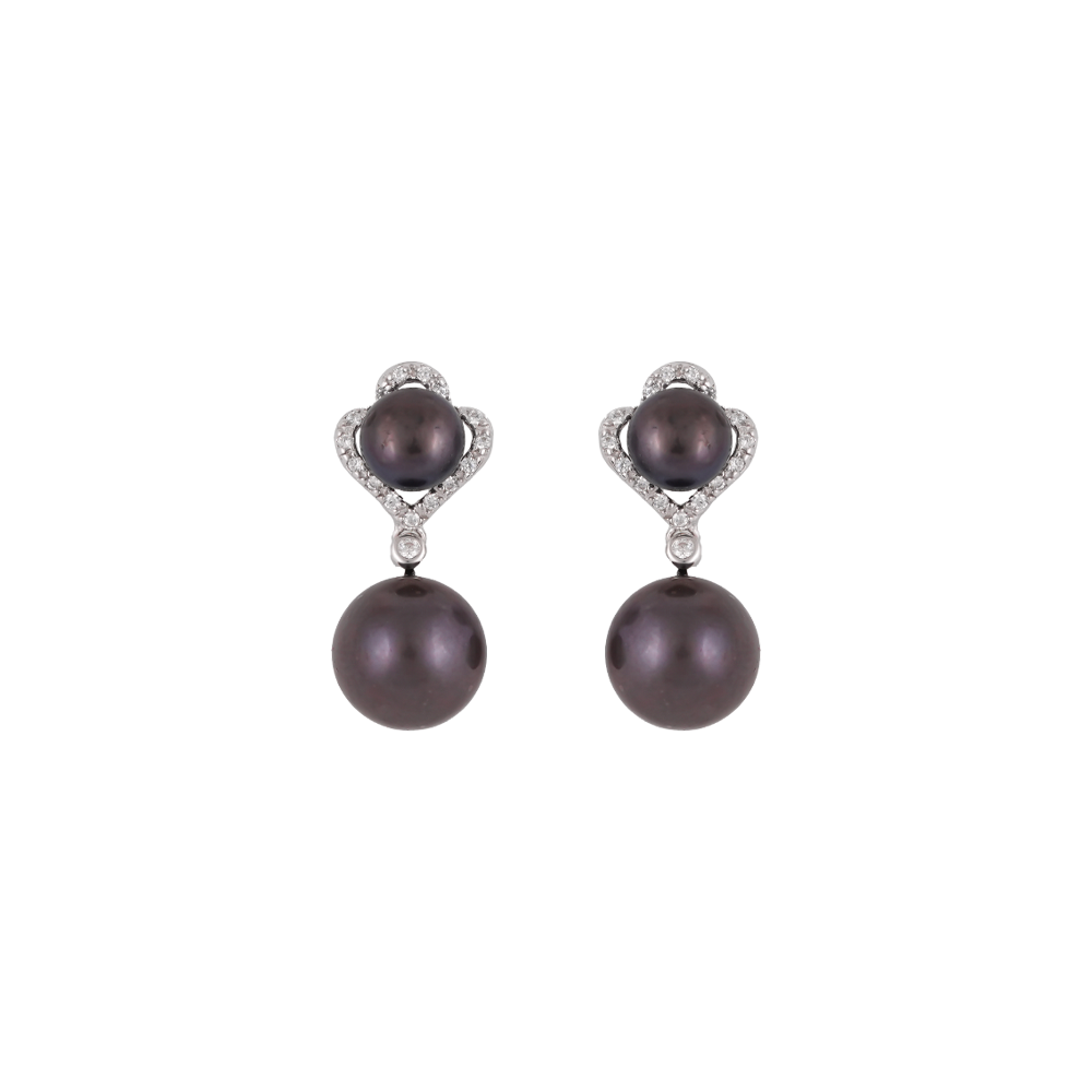 Silver colour pearl double step earrings | Krishna Pearls and Jewellers