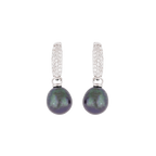 Silver Noir Glow Pearl Drop Earrings | Krishna Pearls and Jewellers