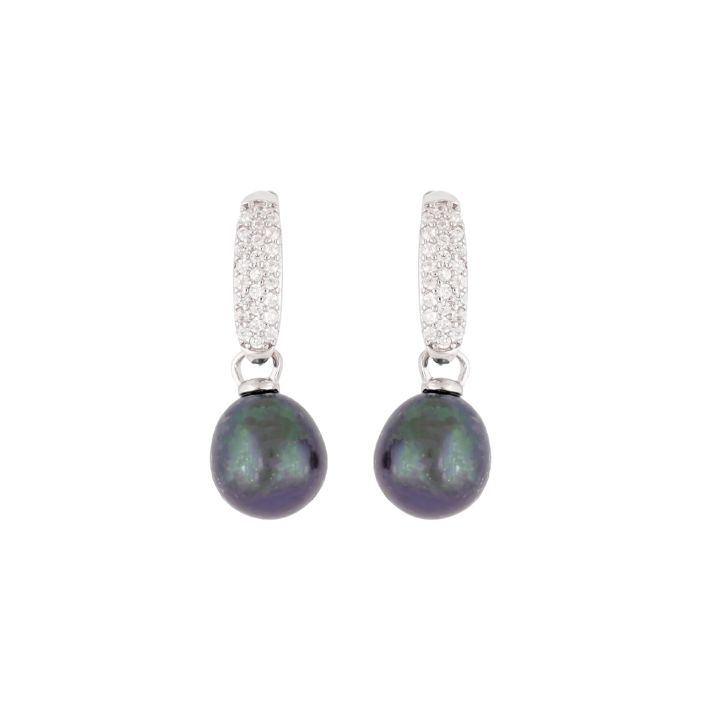 Silver Noir Glow Pearl Drop Earrings | Krishna Pearls and Jewellers