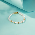 Geometric Pearl Pendant Necklace Set with Crystal AD pipes Pearl Bracelet & Matching Drop Earrings | Premium Pearl Jewellery Combo Set for Women.