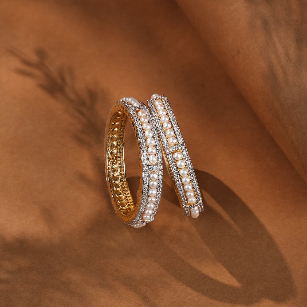 Royal Pearl double layer Necklace with Designer Earrings & Premium Pearl Bangles | Luxury Bridal Pearl Jewellery Combo offer set for Women