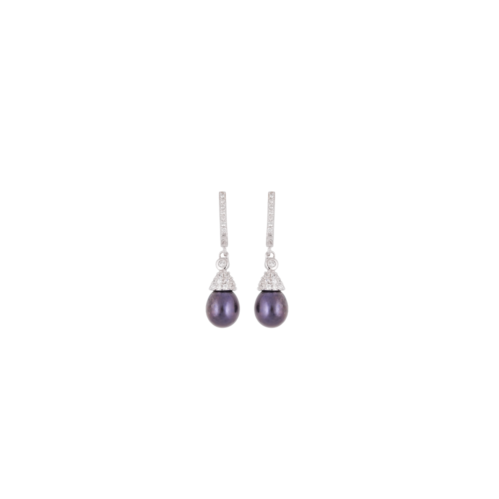 Silver-Colored Pearl with CZ Hanging | Krishna Pearls and Jewellers
