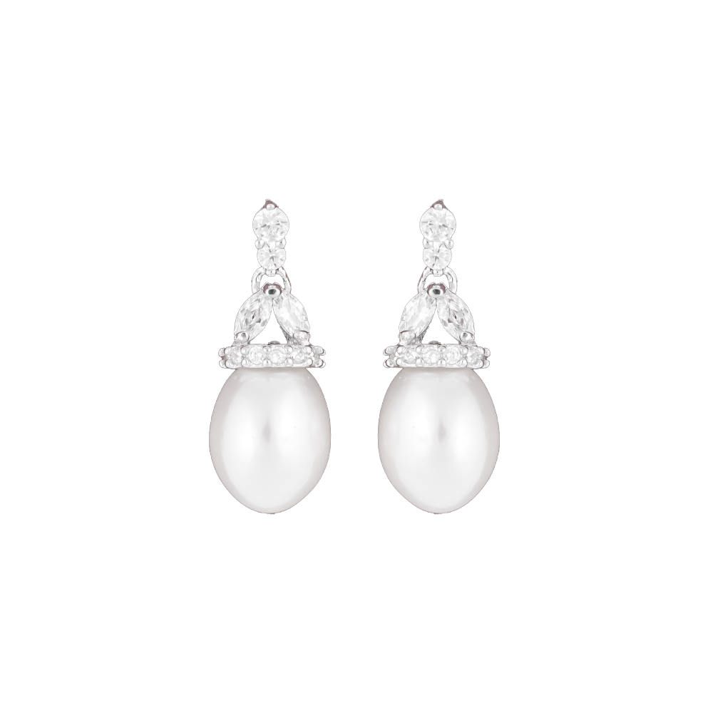 Elegant Drop Pearl & CZ Dangle Earrings | Krishna Pearls and Jewellers
