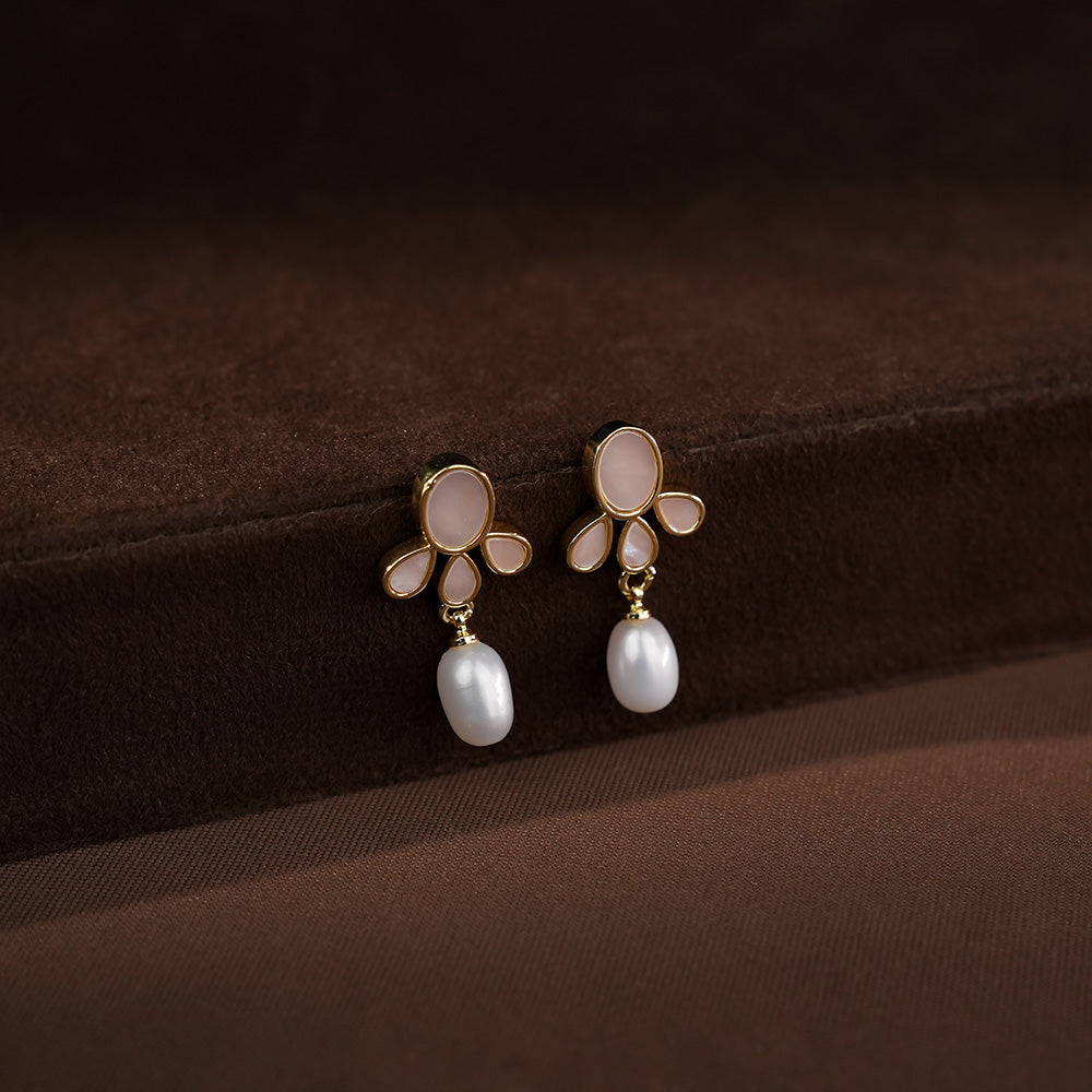 Floral Pearl Drop Pendant Set with Matching Earrings