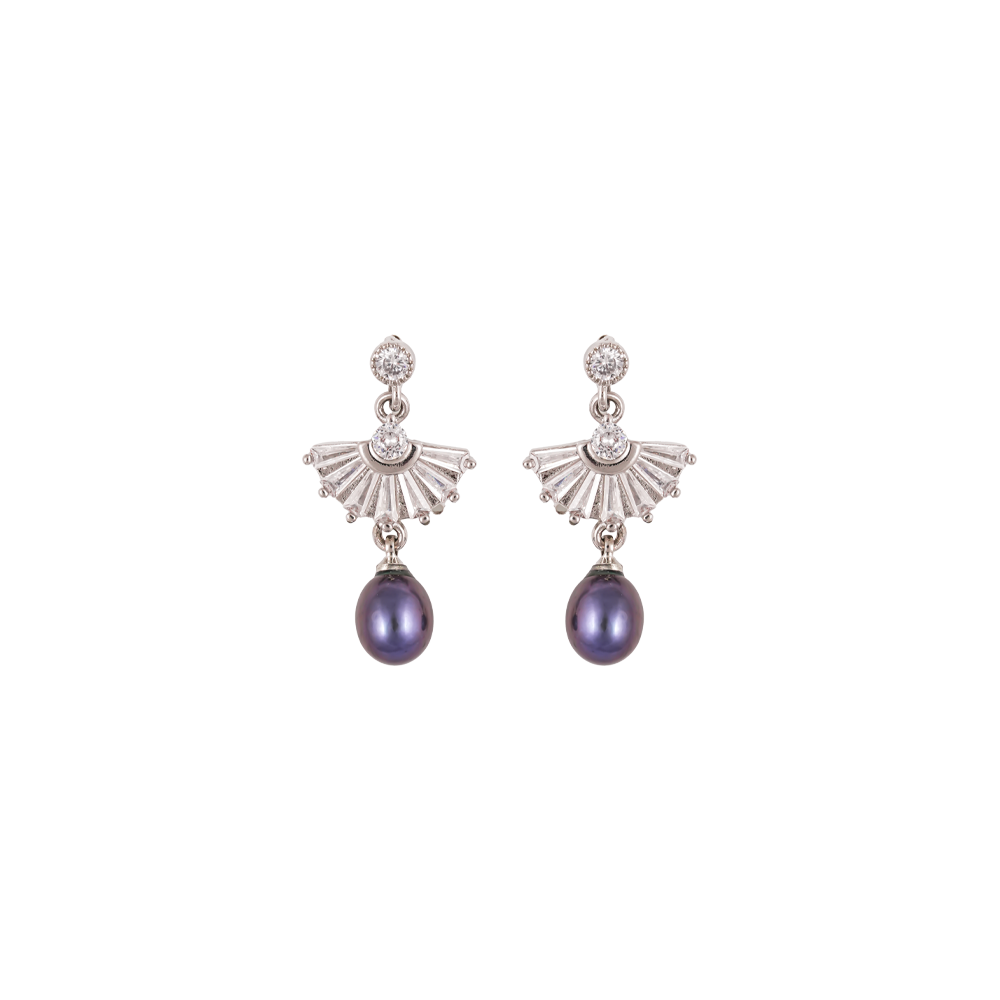 Black Pearl Drop Earrings with CZ | Krishna Pearls and Jewellers