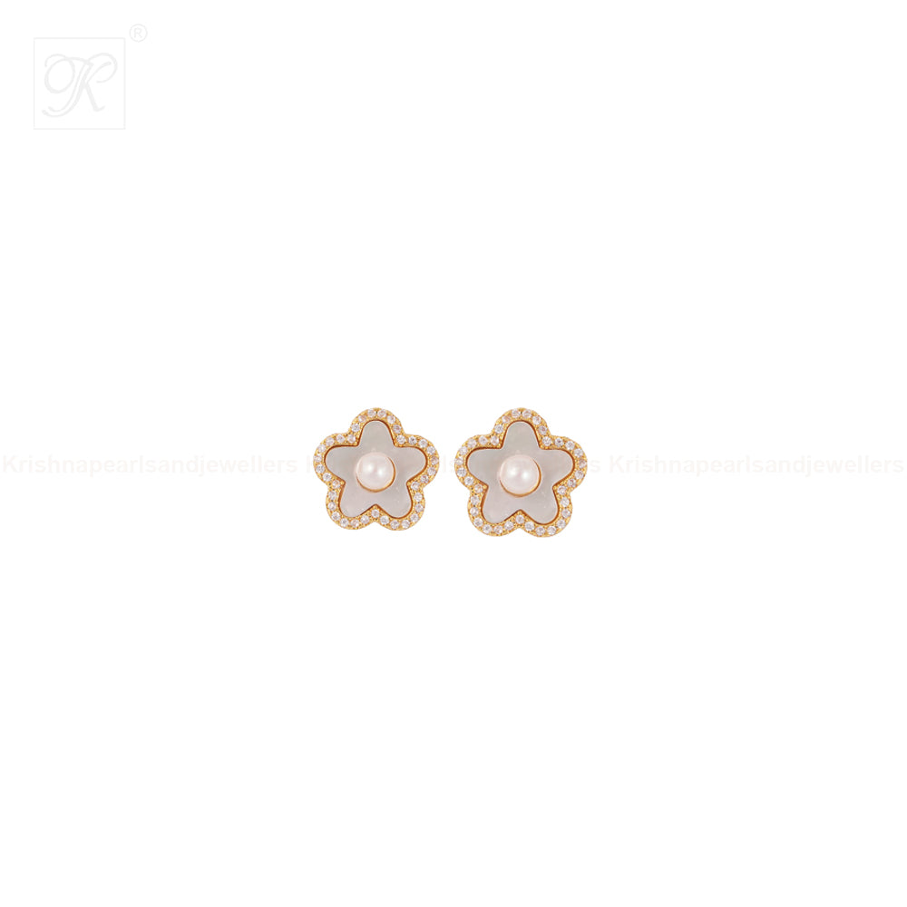 Golden Petal White Pearl Pendant & Earrings | Krishna Pearls and Jewellers