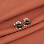 Black Pearl CZ Blossom Stud Earrings | Krishna Pearls and Jewellers