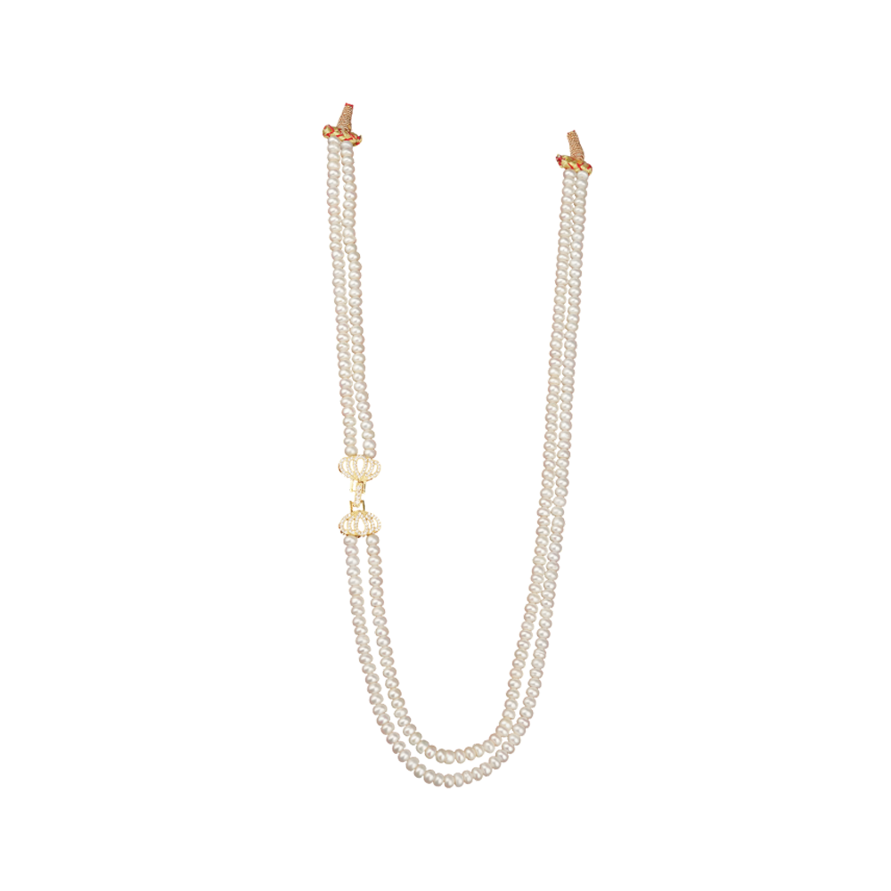 Two-Layer White Rice Pearlbrouch string | Krishna Pearls and Jewellers