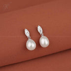 Elegant Pearl Drop Earrings with CZ Leaf | Krishna Pearls and Jewellers