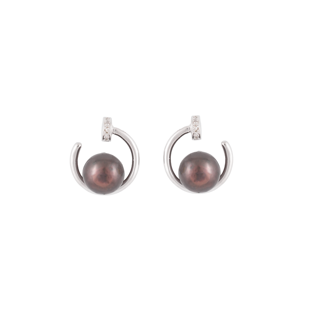Silver Colour pearl earrings with CZ | Krishna Pearls and Jewellers