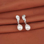 Blush Pearl Drop Earrings with Twisted CZ | Krishna Pearls and Jewellers