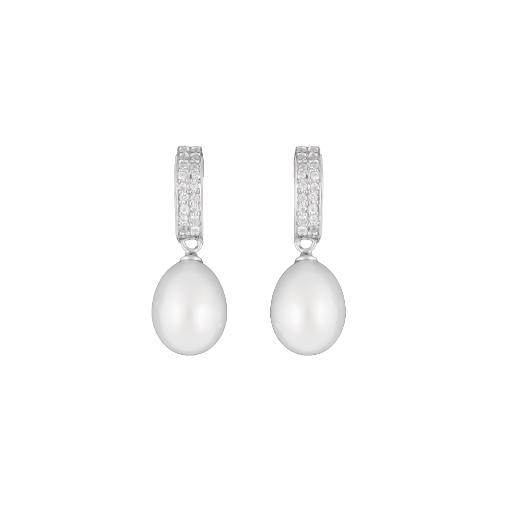 Silver CZ Pearl Drop Earrings Freshwater | Krishna Pearls and Jewellers