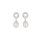 Silver CZ Circle Drop Earrings with Cream | Krishna Pearls and Jewellers