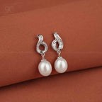 Twist Elegance CZ Pearl Drop Earrings | Krishna Pearls and Jewellers