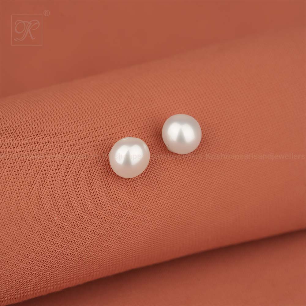 Classic White Round Pearl Stud Earrings | Krishna Pearls and Jewellers