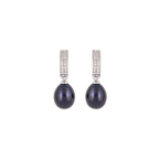 Silver CZ Huggie Hoop Earrings with Black | Krishna Pearls and Jewellers