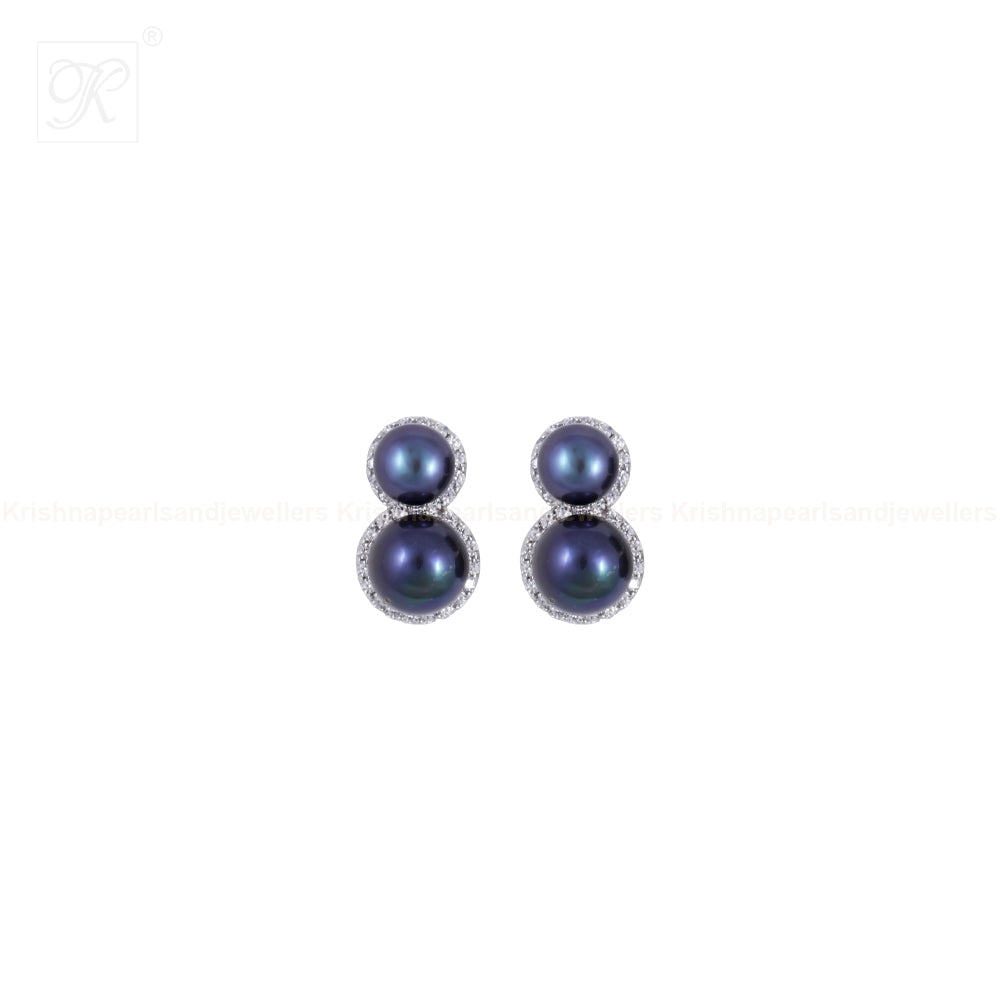 Midnight Cascade Blue Pearl Set – Dual Drop | Krishna Pearls and Jewellers
