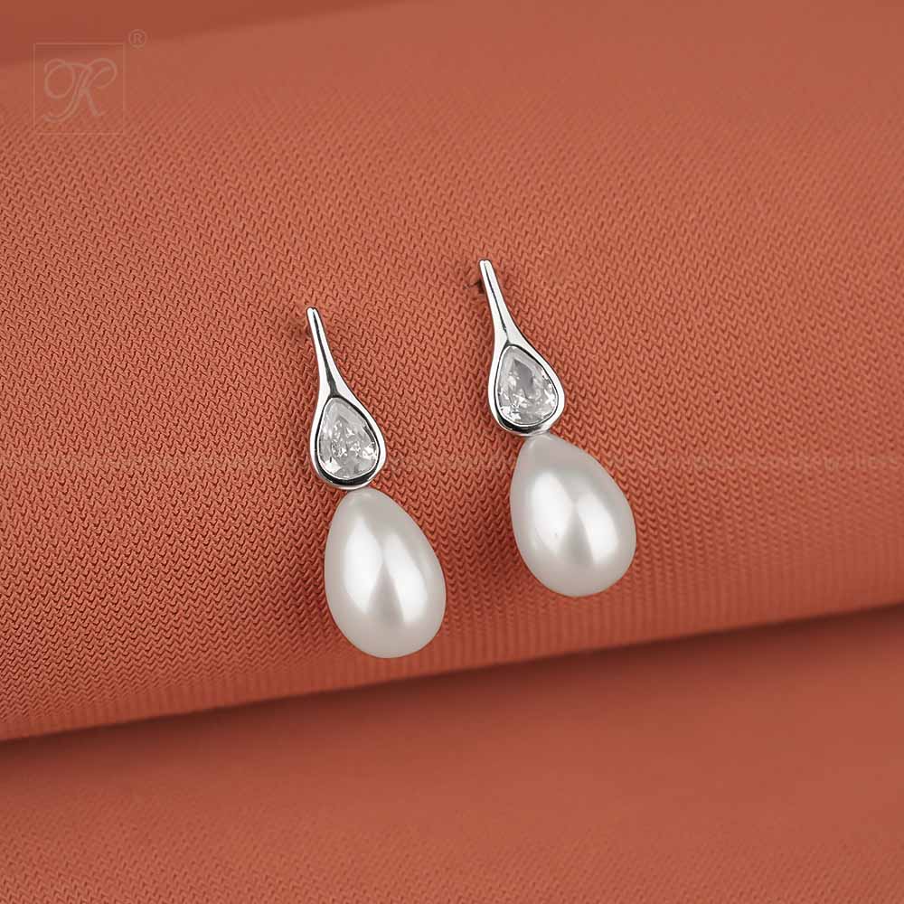 Teardrop Pearl Elegance Earrings with CZ | Krishna Pearls and Jewellers
