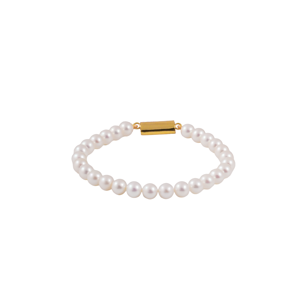 Golden Grace: Classic White Pearl Bracelet | Krishna Pearls and Jewellers