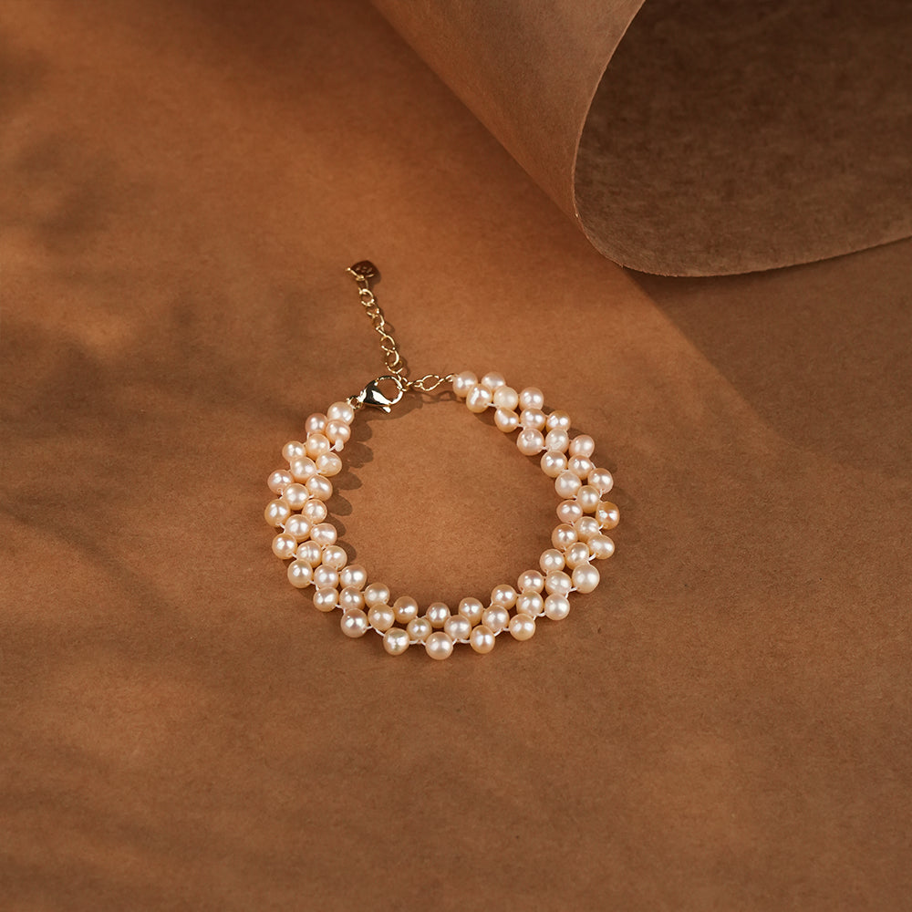 Multicolor Pearl Necklace Set with Pearl Stud Earrings & Handcrafted Pearl Bracelet | Elegant Pearl Jewellery Combo for Women
