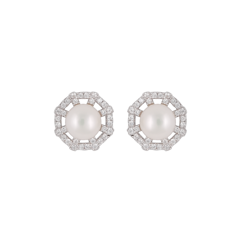 Silver CZ Pearl Tops Freshwater Pearl | Krishna Pearls and Jewellers