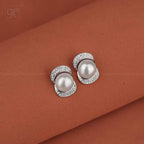 Radiant Embrace Pearl Stud Earrings with CZ | Krishna Pearls and Jewellers
