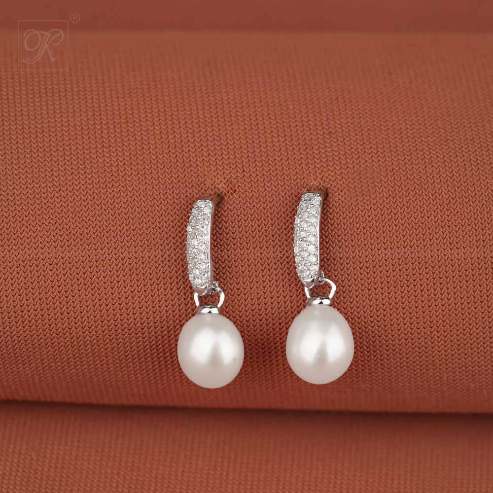 Lustrous Pearl Drop Earrings with CZ | Krishna Pearls and Jewellers