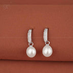 Lustrous Pearl Drop Earrings with CZ | Krishna Pearls and Jewellers