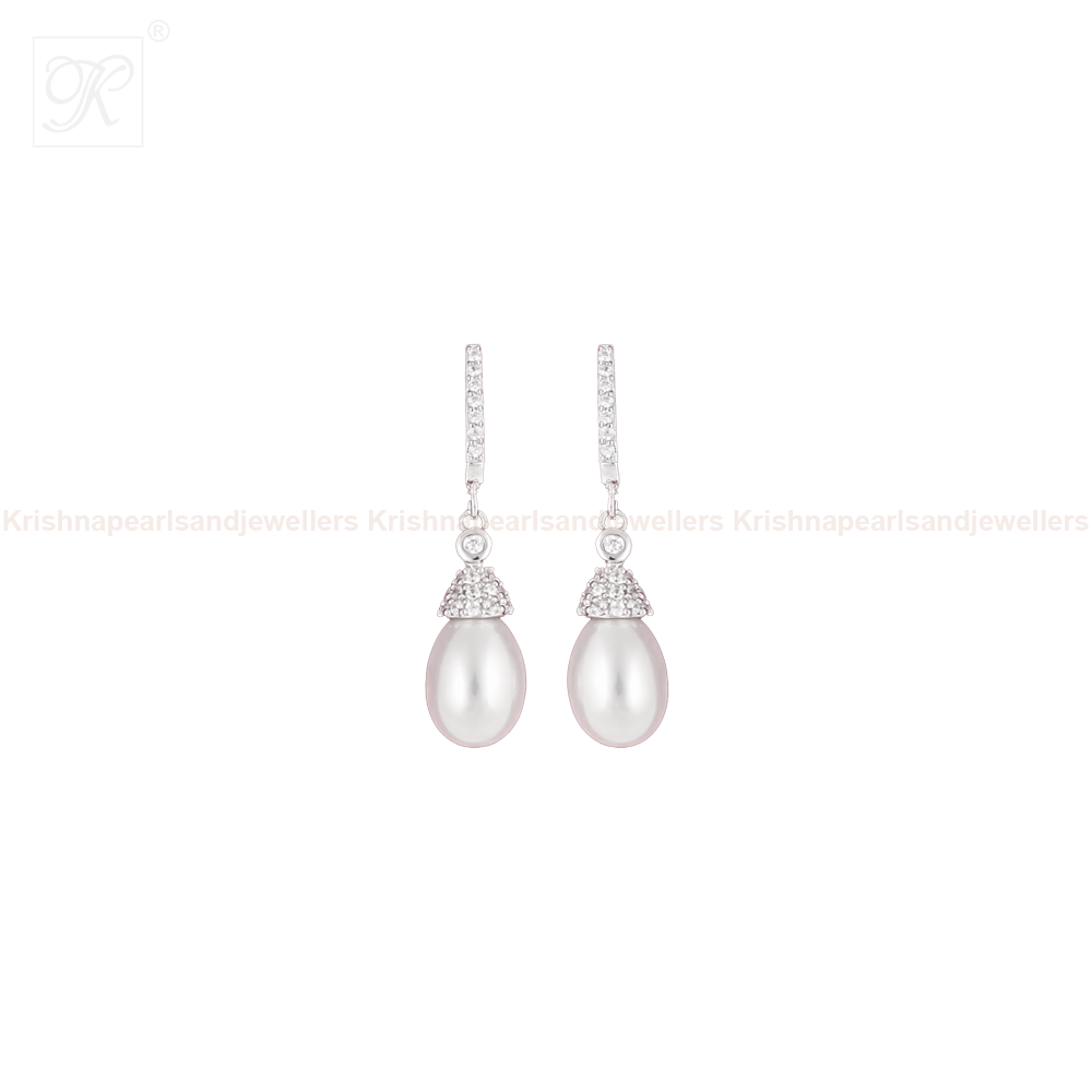 Elegant Silver Drop Earrings with CZ | Krishna Pearls and Jewellers