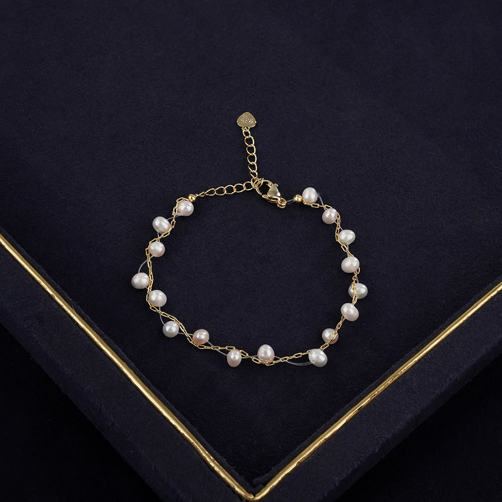 Elegant Freshwater Pearl Pendant Necklace with Matching Earrings & Pearl Bracelet | Gold Finish Designer Jewellery Combo Set for Women