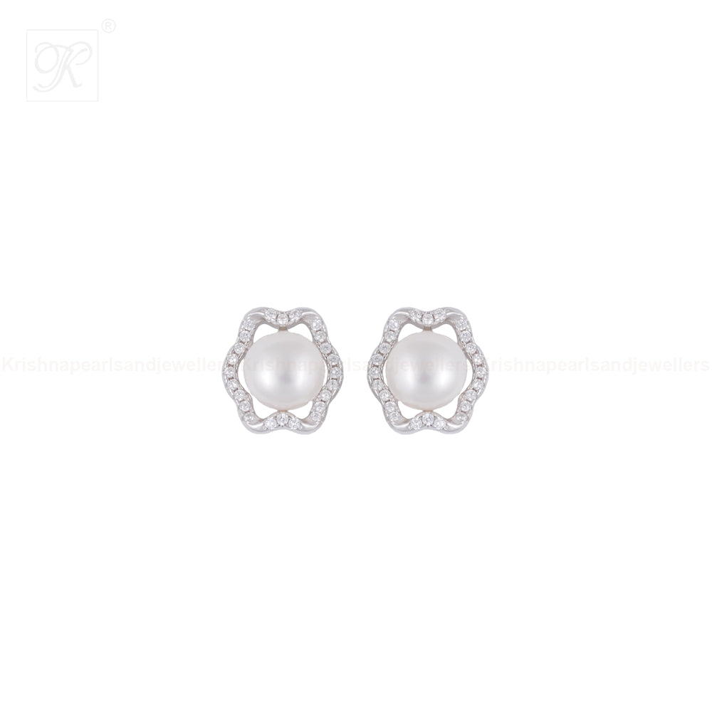 Floral Wave Pearl Set – CZ Framed ROUND | Krishna Pearls and Jewellers