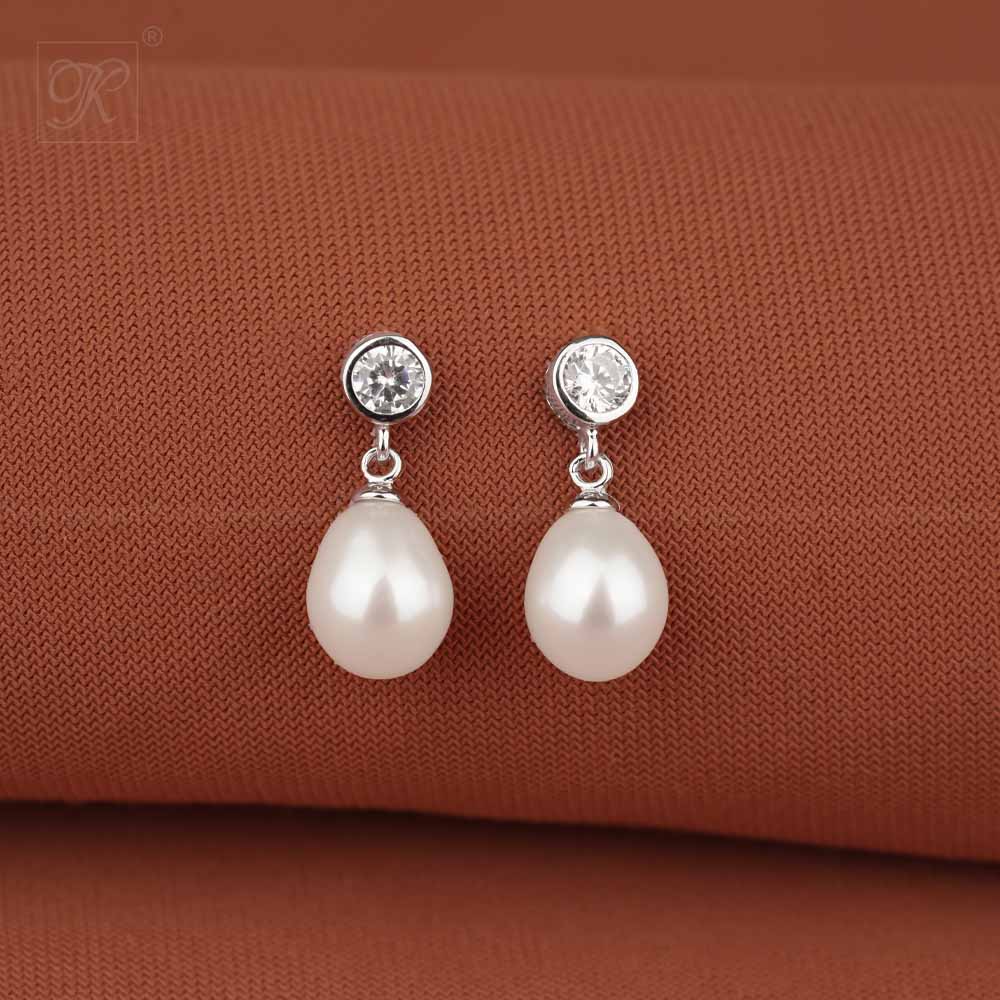 Sparkling CZ Teardrop Pearl Earrings | Krishna Pearls and Jewellers