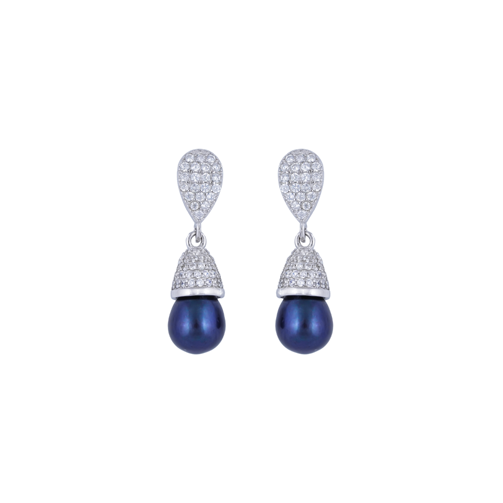 Silver colour pearl hanging earrings with | Krishna Pearls and Jewellers