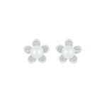 Silver Pearl Stud Earrings with CZ | Krishna Pearls and Jewellers