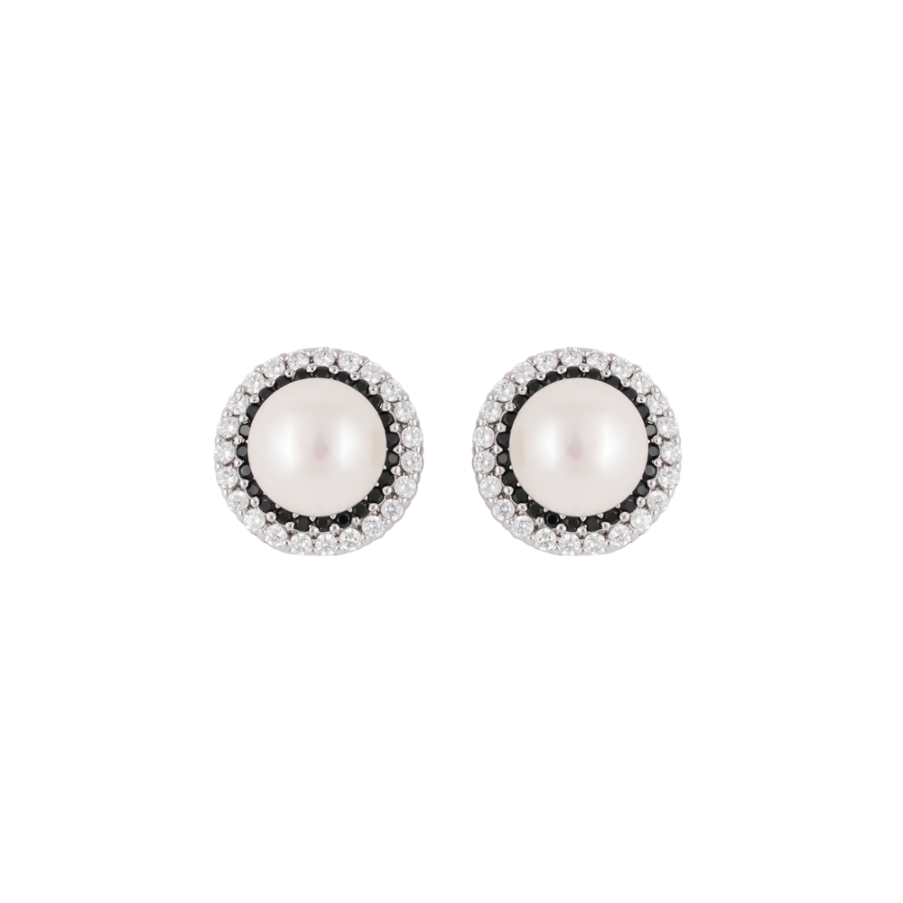 Silver white pearl with CZ earrings | Krishna Pearls and Jewellers