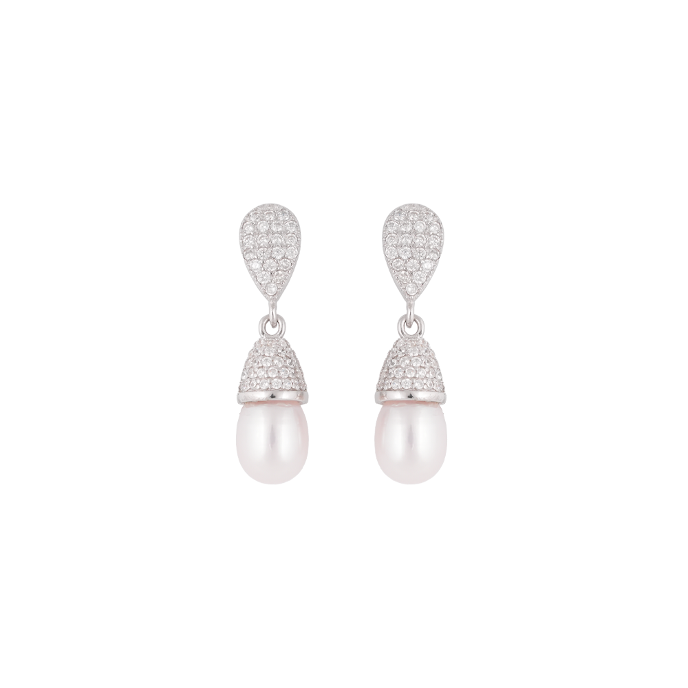 Silver cz with pearl earrings Freshwater | Krishna Pearls and Jewellers