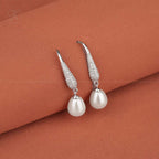 Silver Crystal Elegance Pearl Drop Earrings | Krishna Pearls and Jewellers