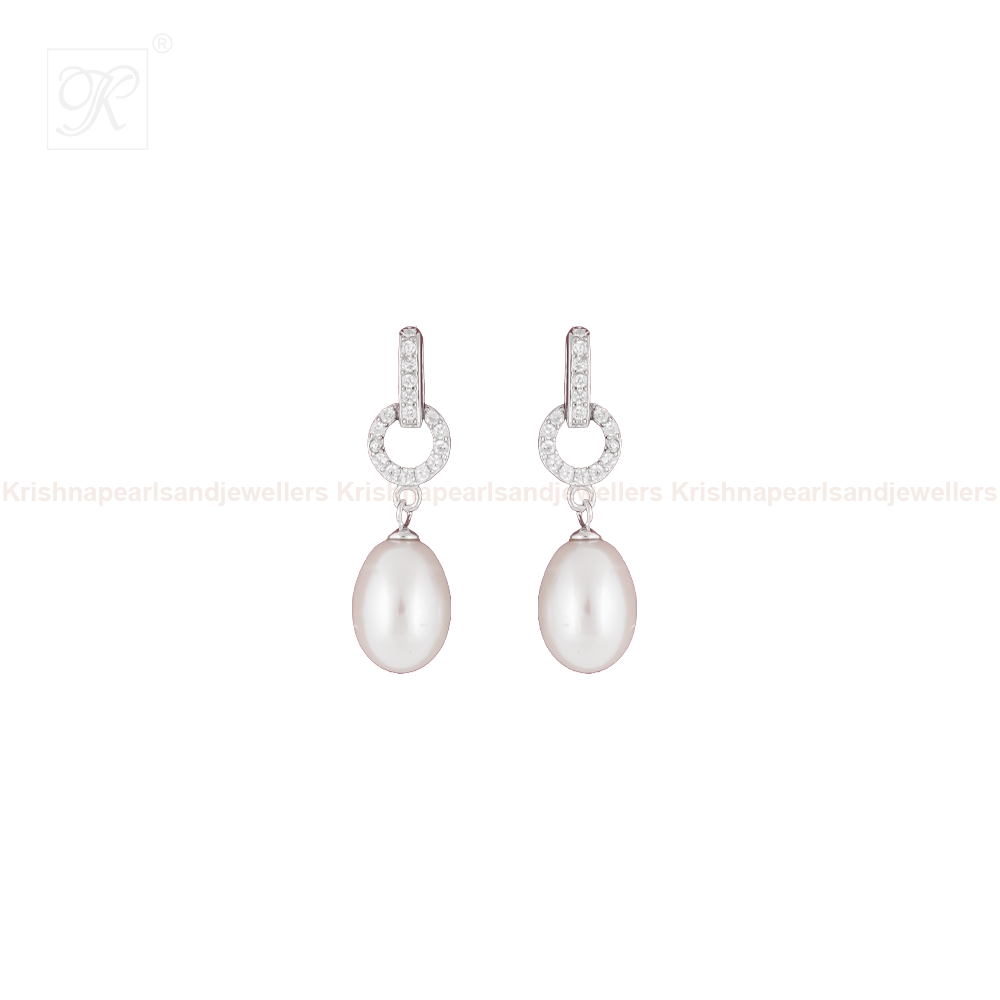 Elegant Silver CZ Drop Earrings with | Krishna Pearls and Jewellers