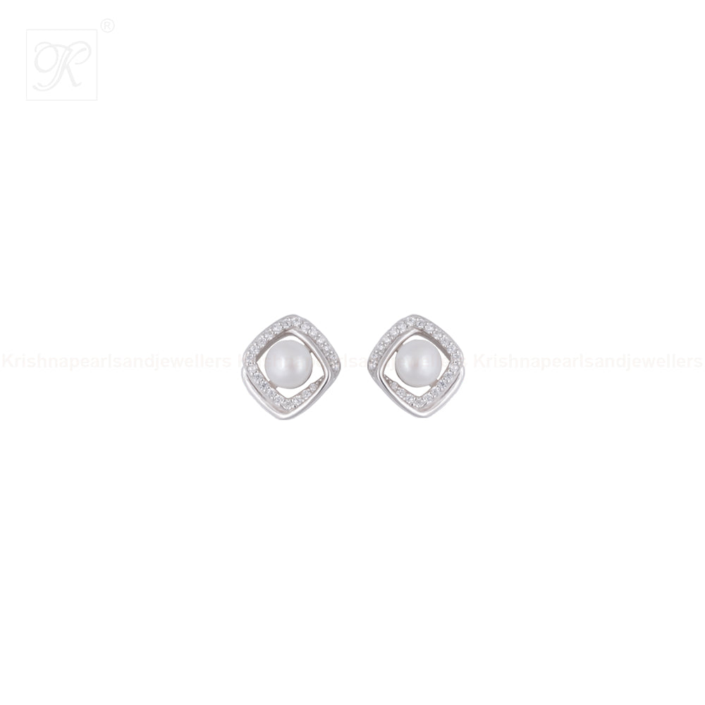 Diamond Frame White Pearl Ensemble | Krishna Pearls and Jewellers