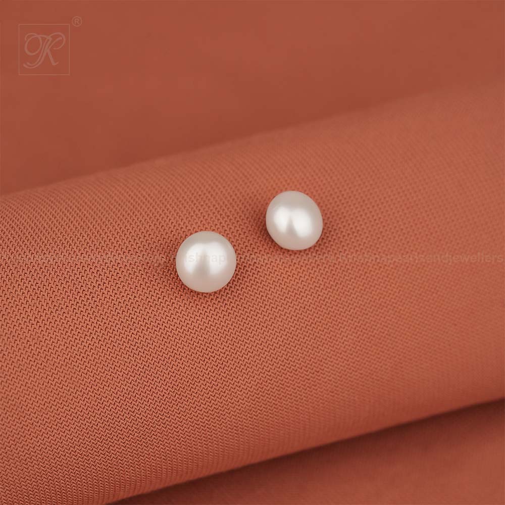 Pure Elegance White Pearl Stud Earrings | Krishna Pearls and Jewellers
