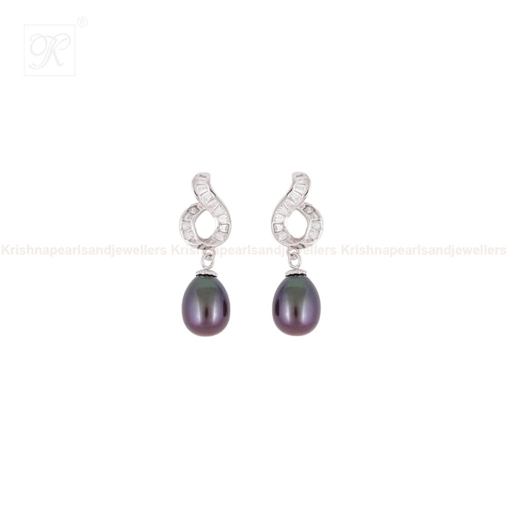 Twilight Charm Black Pearl Drop Earrings | Krishna Pearls and Jewellers
