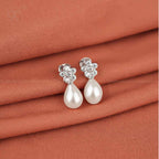 Silver Iridescent Blossom Drop Earrings | Krishna Pearls and Jewellers