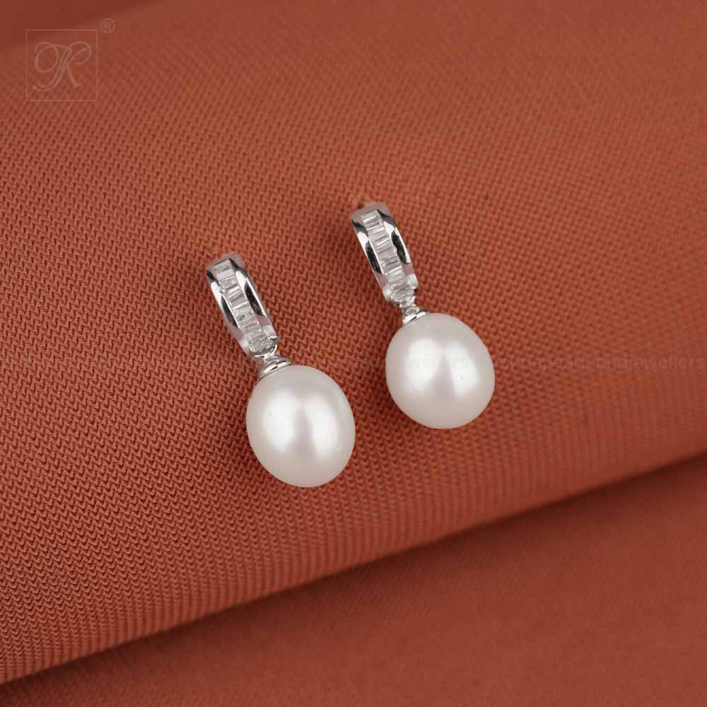 Classic CZ Hoop Drop Pearl Earrings | Krishna Pearls and Jewellers