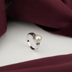 Regal Reflection: White Pearl and Silver Accent Ring | Krishna Pearls and Jewellers
