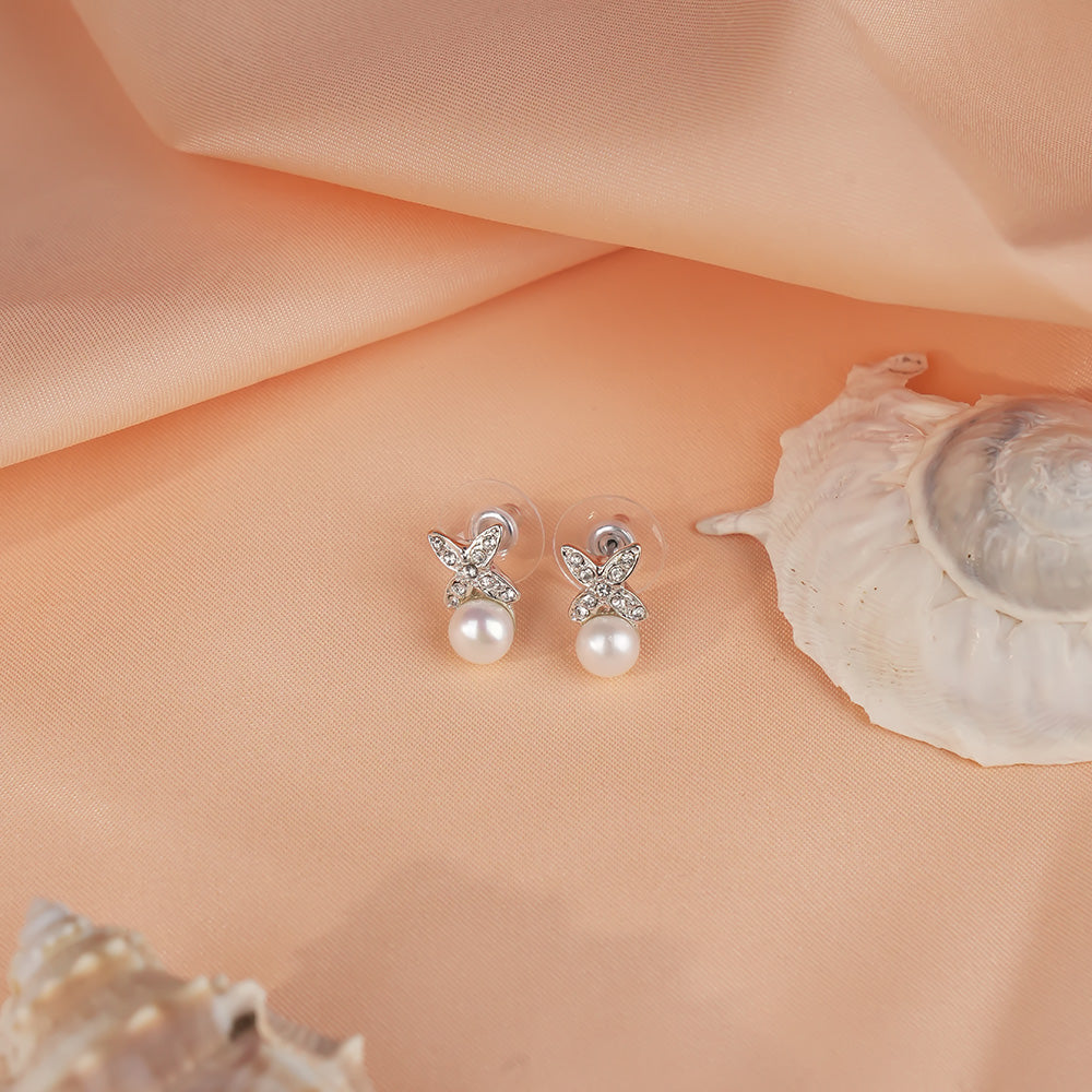 Pearl Bloom CZ Butterfly Set Freshwater | Krishna Pearls and Jewellers