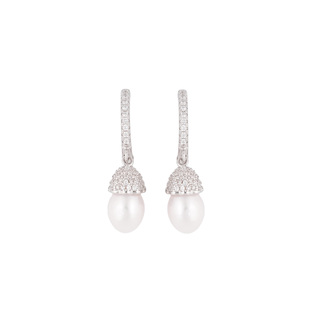 Elegant Silver Drop Earrings with CZ | Krishna Pearls and Jewellers