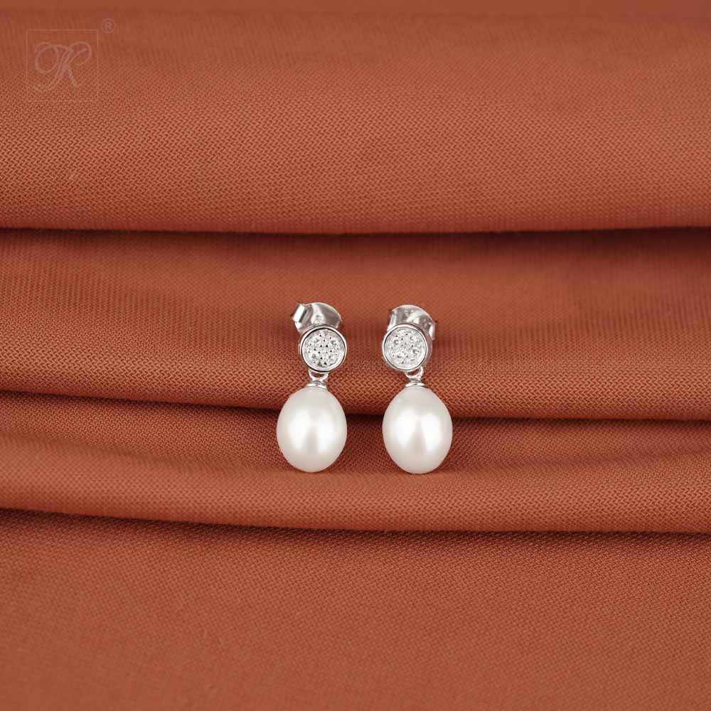 Radiant Pearl Drop CZ Earrings Freshwater | Krishna Pearls and Jewellers