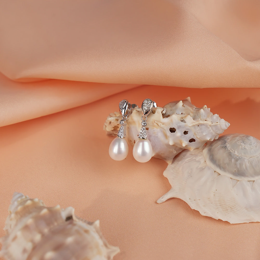 Sterling Silver CZ Pearl Jewelry Set for Bridal & Party Wear Collection